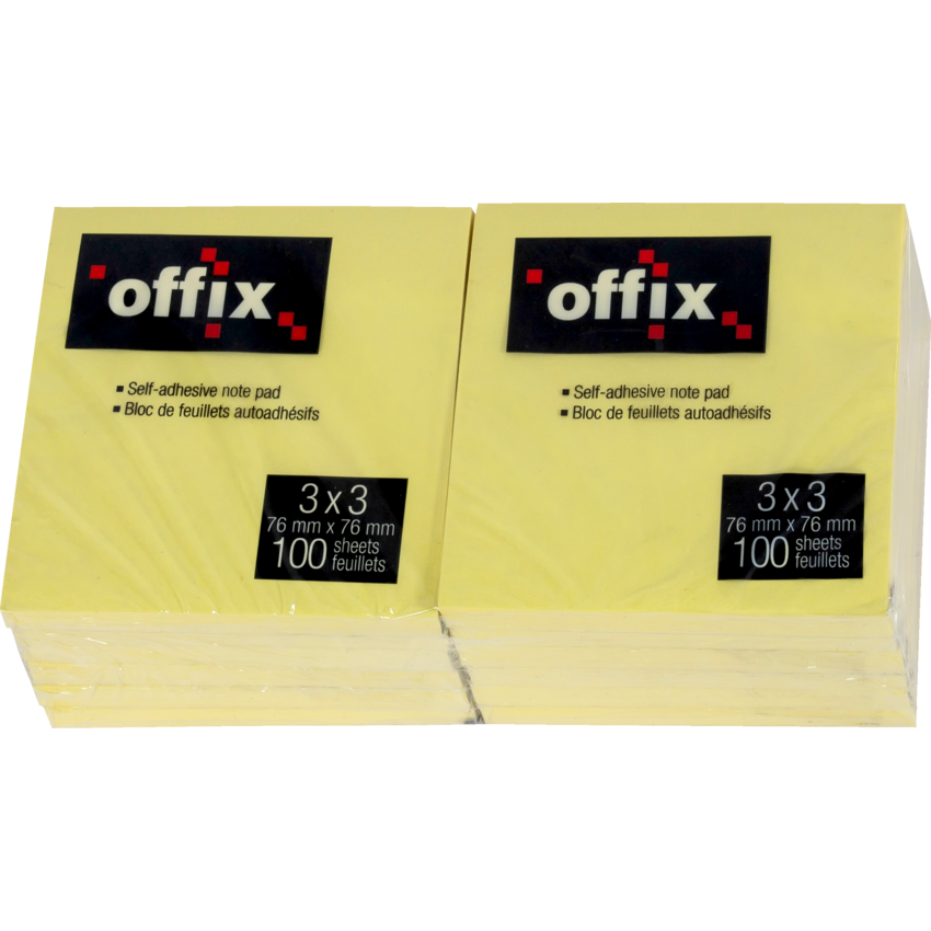 Offix® Self-Adhesive Notes 3" x 3" 100 sheets per pad Yellow 12 pads/pkg