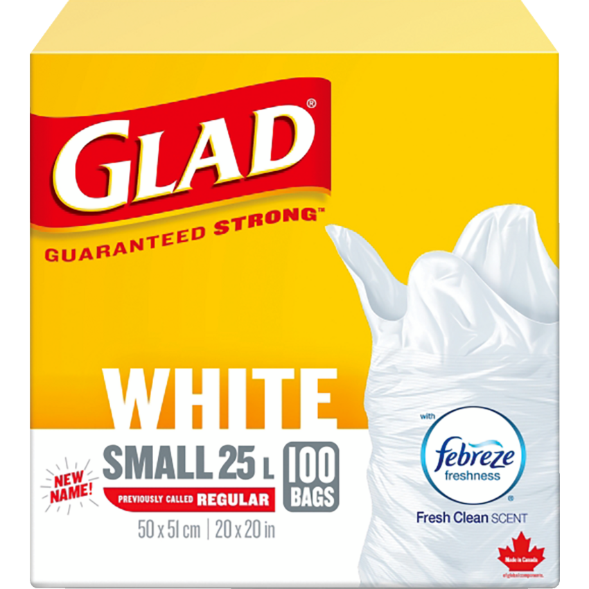 Glad® Small White Garbage Bags 25 L 100/box