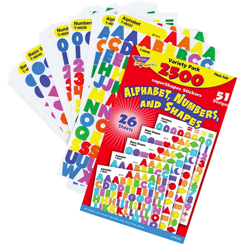 Trend® superShapes Alphabet, Numbers & Shapes Stickers  2,500/pkg