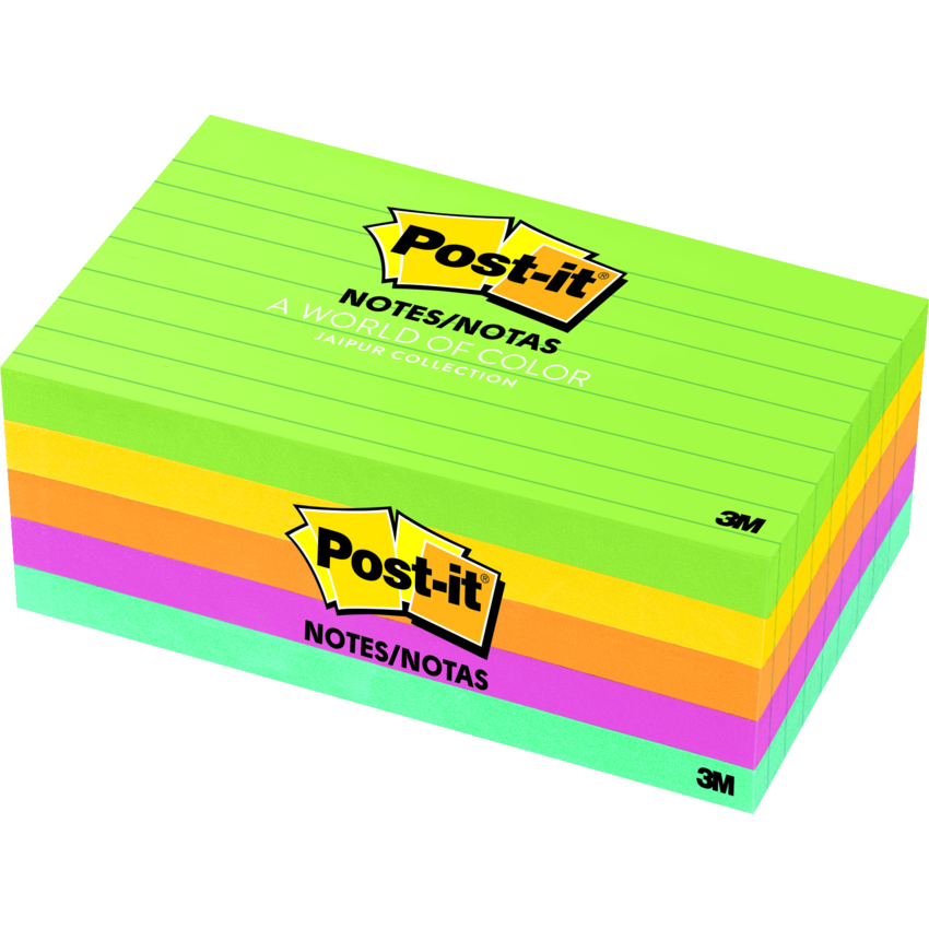 Post-it® Notes 3" x 5" Lined 100 sheets per pad Assorted Jaipur Colours 5 pads/pkg