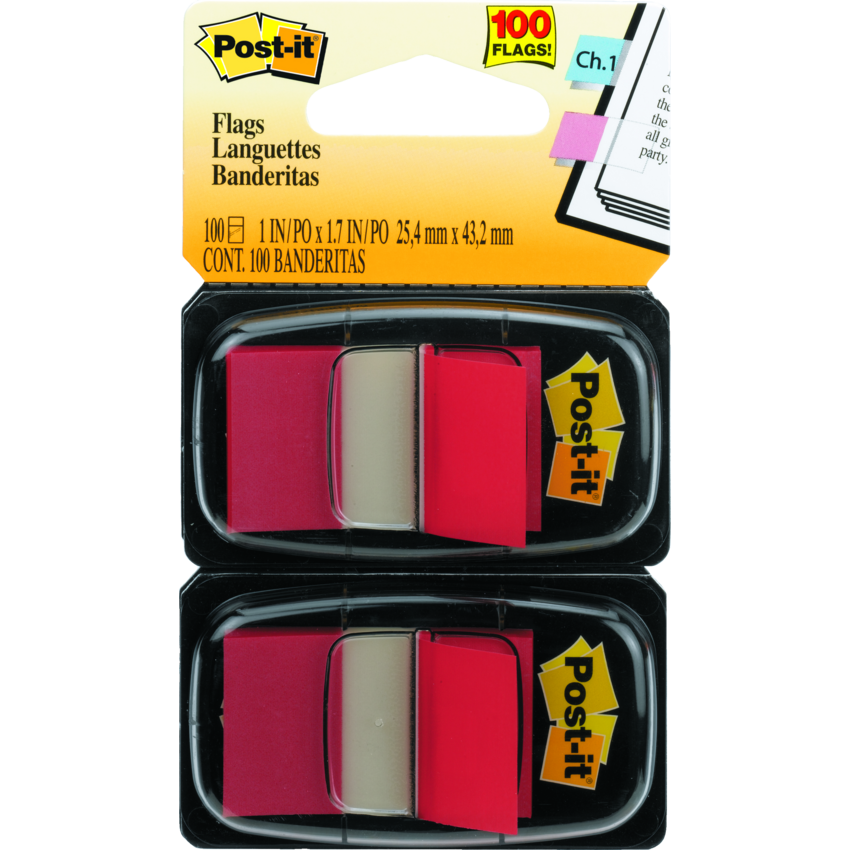 Post-it® Flags 1” x 1-11/16” 50 Flags per Dispenser Red 2 dispensers/pkg