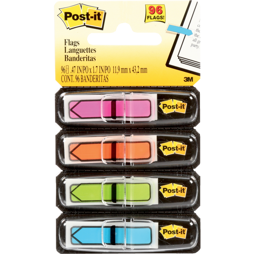 Post-it® Mini Flag Arrows 1/2" 24 flags per dispenser Assorted Fashion Colours 4 dispensers/pkg