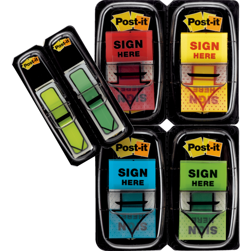 Post-it® Flags Sign Here Value Pack with 48 Bonus 1" 50 flags per dispenser Assorted Clolours 4 dispensers/pkg