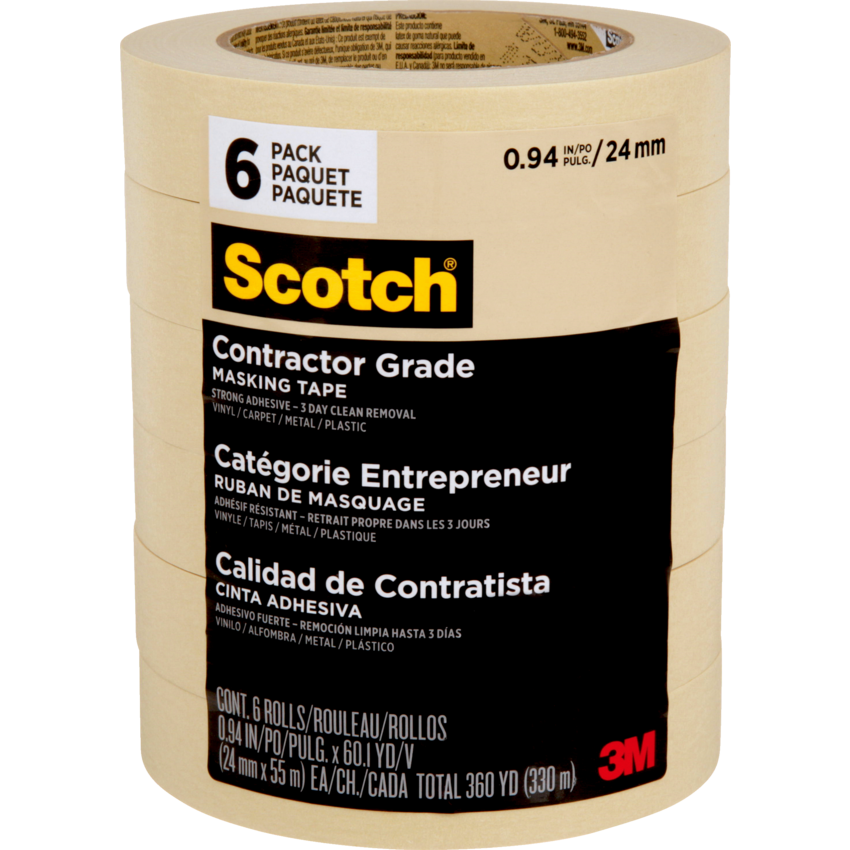 Scotch® Contractor Grade Masking Tape 1" (24 mm x 55 m) 6 rolls/pkg