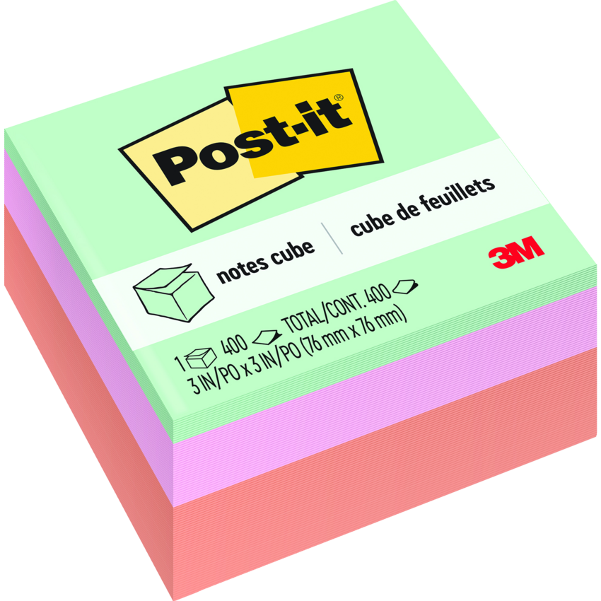 Post-it® Notes Cube 3" x 3" Pastels 400 sheets/pad