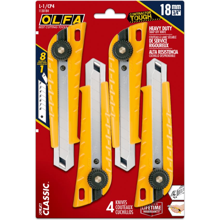 Olfa® L-1 Heavy Duty Snap-Off Utility Cutters 4/pkg