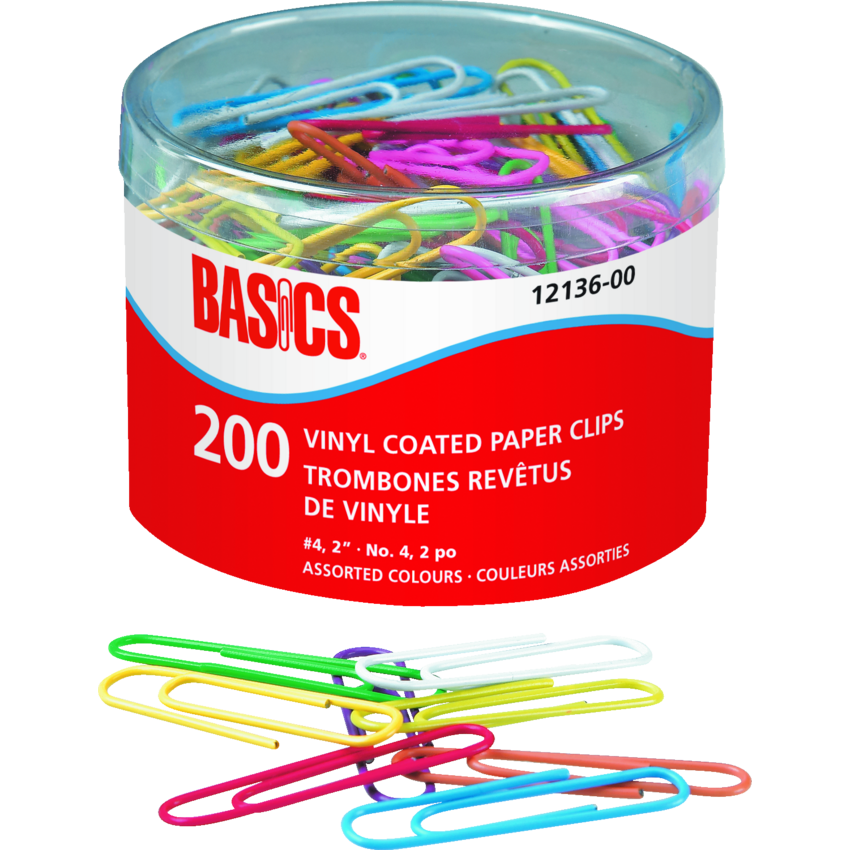 Basics® Vinyl Coated Paper Clips #4 2" 200/tub