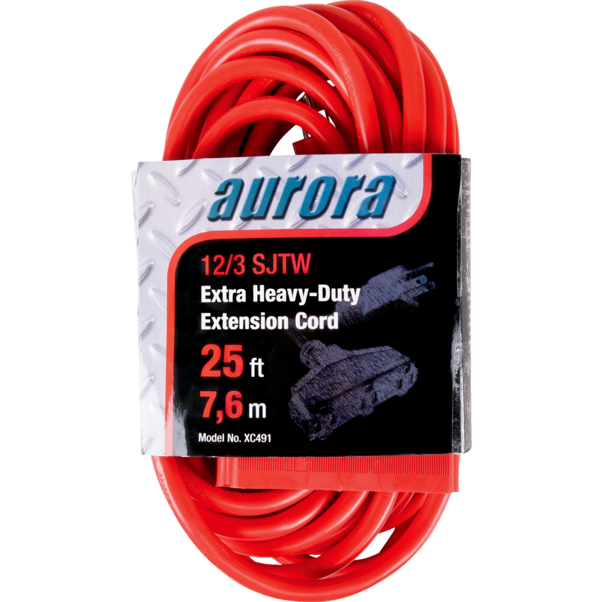 Aurora Tools® Outdoor Vinyl Triple Tap Extension Cord Extra Heavy-Duty 25' Red