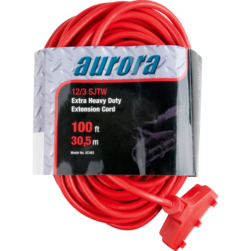 Aurora Tools® Outdoor Vinyl Triple Tap Extension Cord Extra Heavy-Duty 100' Red