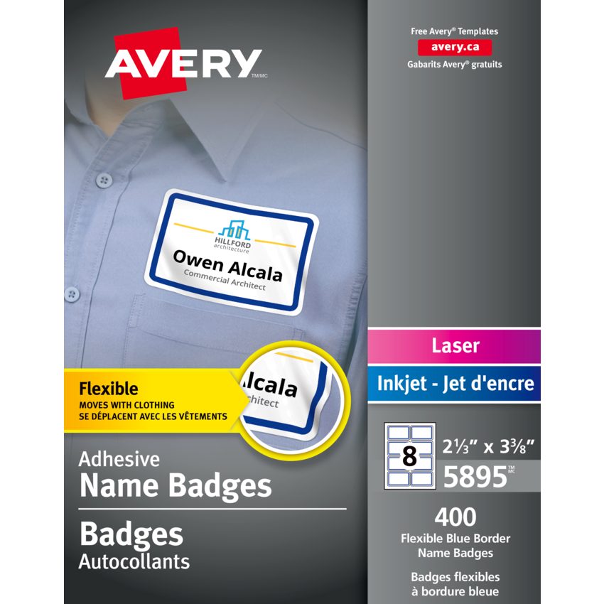 Avery® Name Badge Labels Blue Border (400 Labels) 50 sheets/box