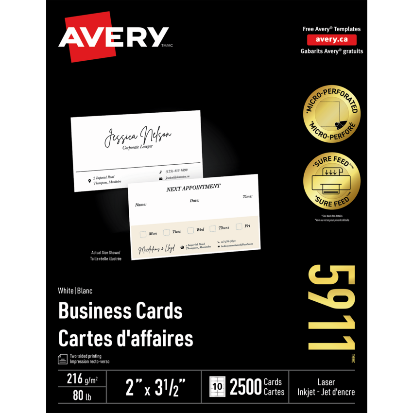 Avery® Business Cards Laser White 2,500/box