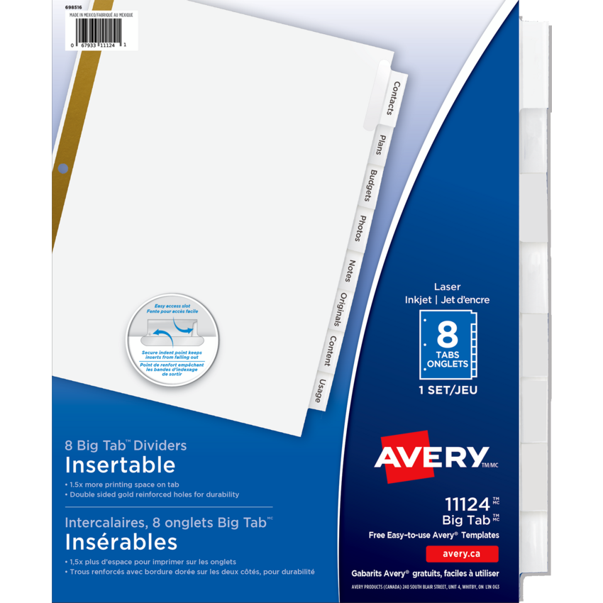 Avery® Big Tab Insertable Index Dividers Clear 8-Tabs