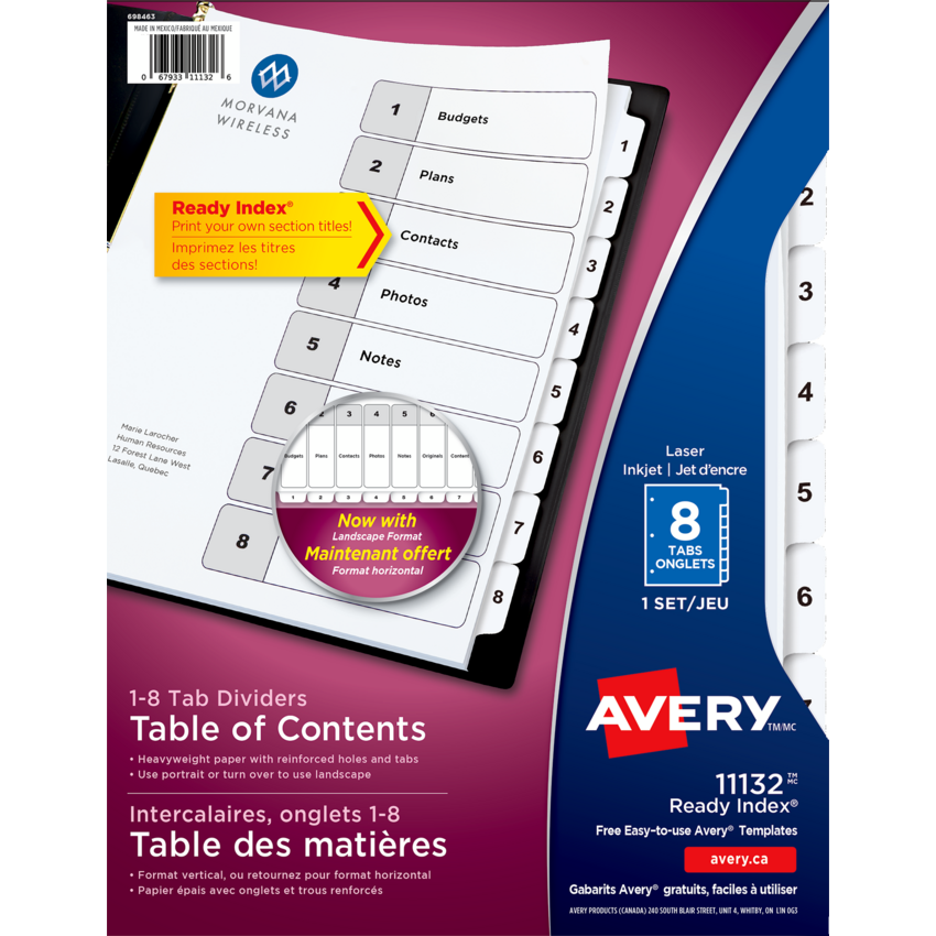 Avery® Ready Index® Table of Contents Dividers Black and White 1-8