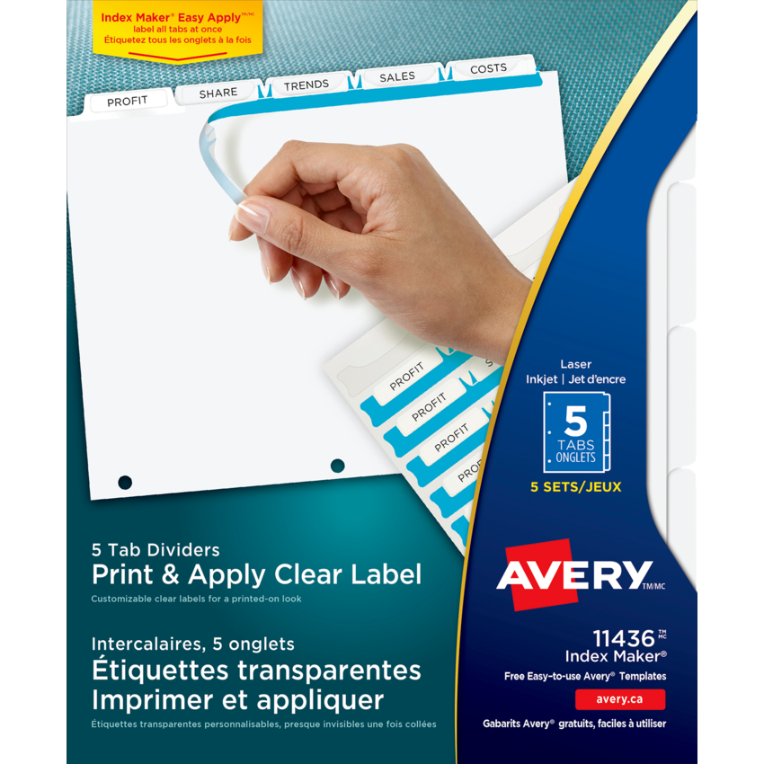 Avery® Index Maker® Clear Label Dividers 5-Tabs 5 sets/pkg