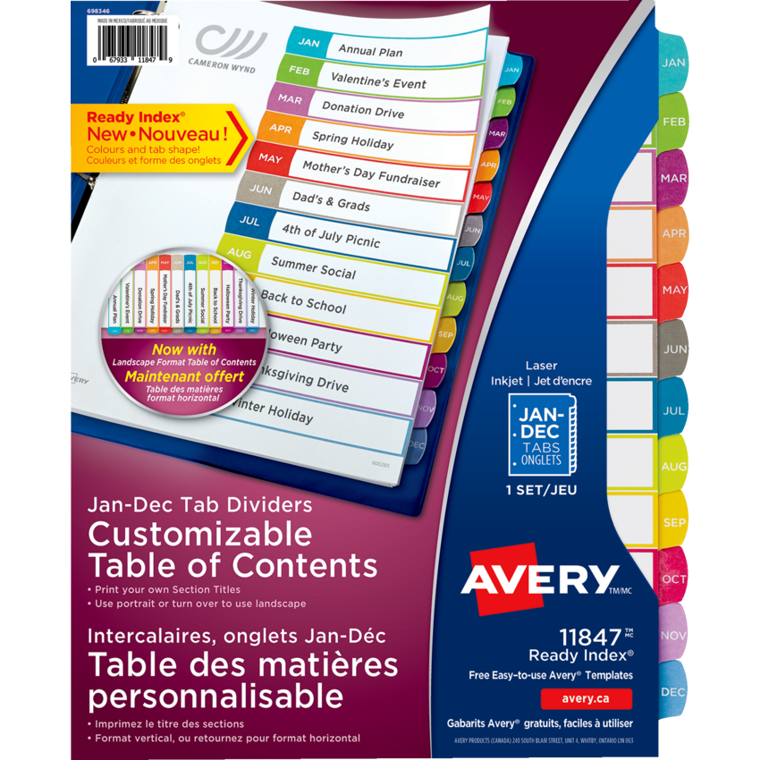 Avery® Ready Index® Customizable Table of Contents Dividers Jan-Dec Tabs