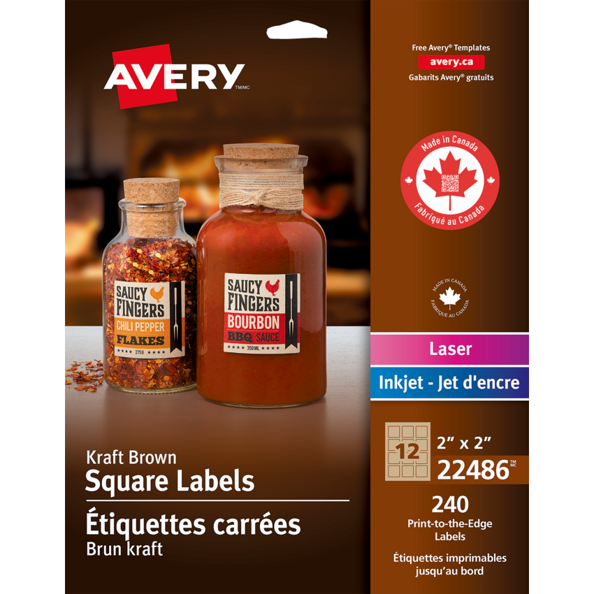 Avery® Print-to-the-Edge Square Labels 2" x 2" Kraft 240/pkg