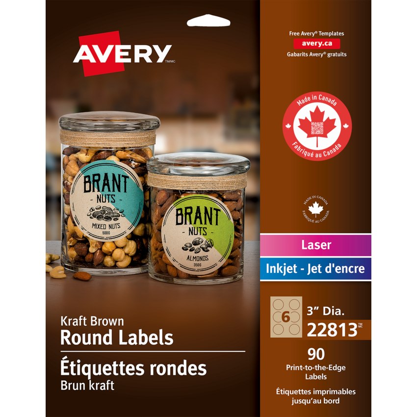 Avery® Print-to-the-Edge Round Labels 3" Kraft Brown 90/pkg