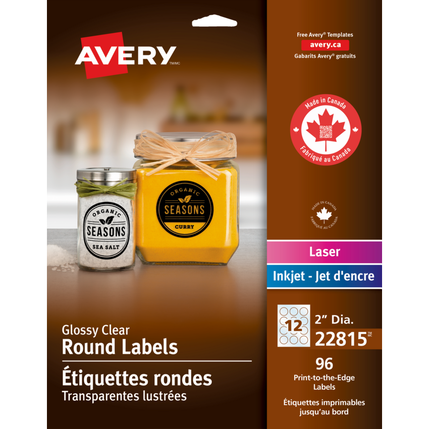 Avery® Print-to-the-Edge Round Labels 2" Glossy Clear 96/pkg