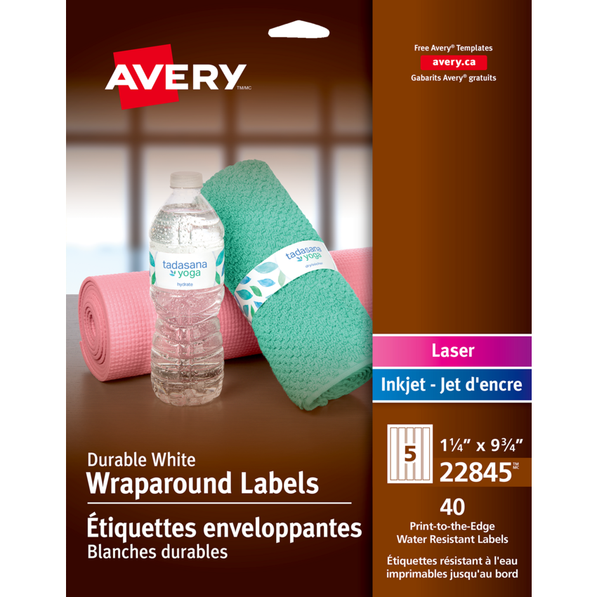 Avery® Print-to-the-Edge Wraparound Labels 9-3/4" x 1-1/4" White 40/pkg