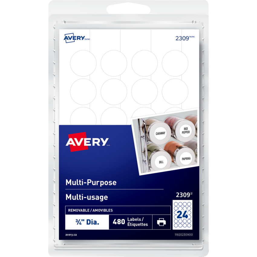 Avery® Write Only Multi-Purpose Removable Labels 3/4" Round  480/pkg