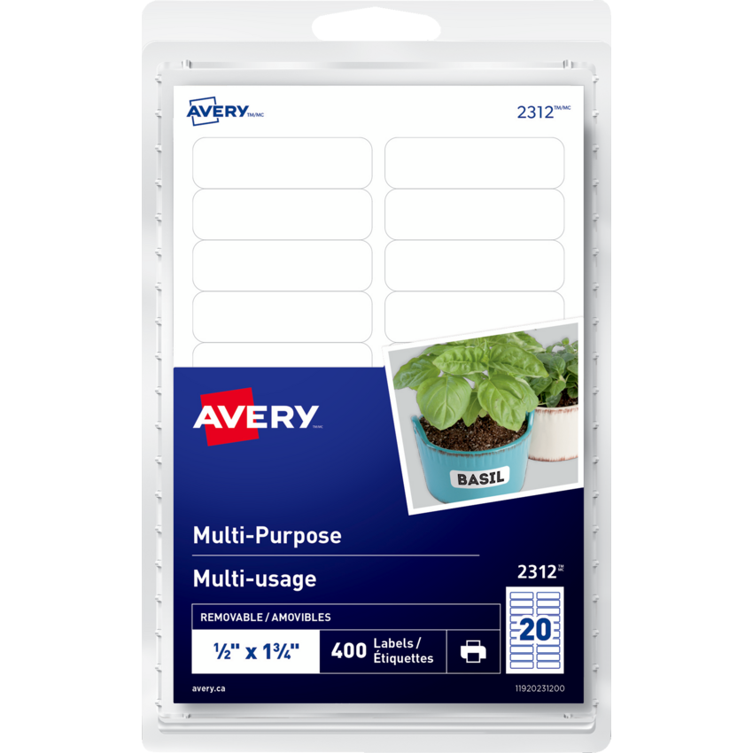 Avery® Print or Write Multi-Purpose Removable Labels 1/2" x 1-3/4" 400/pkg
