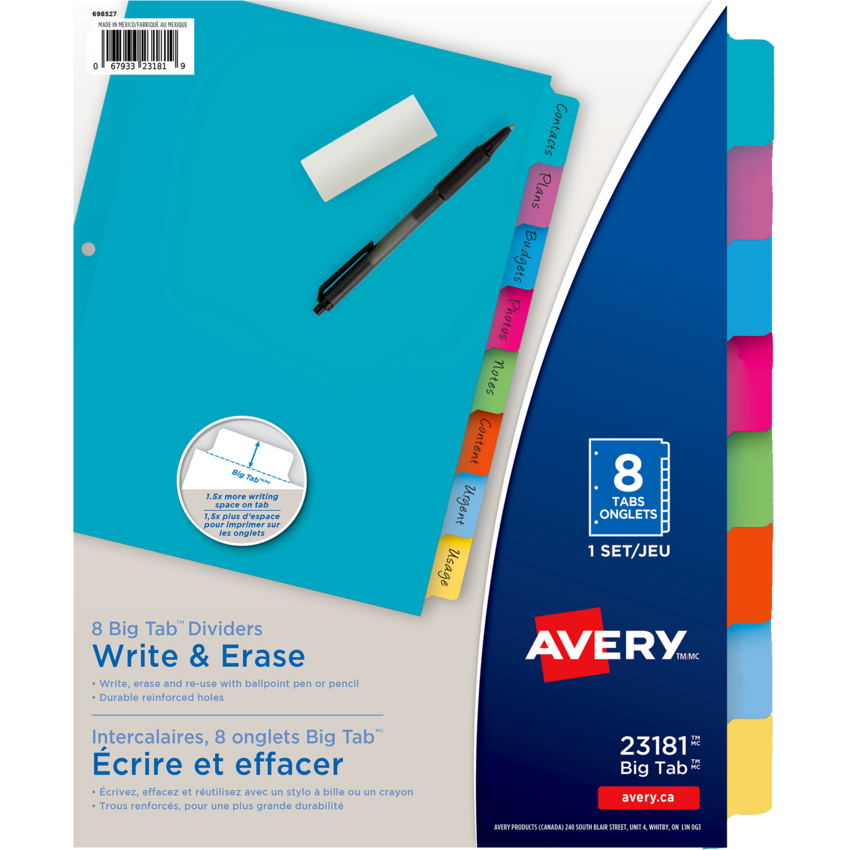 Avery® Write & Erase Dividers 8 Tab Letter Assorted Brights Colours