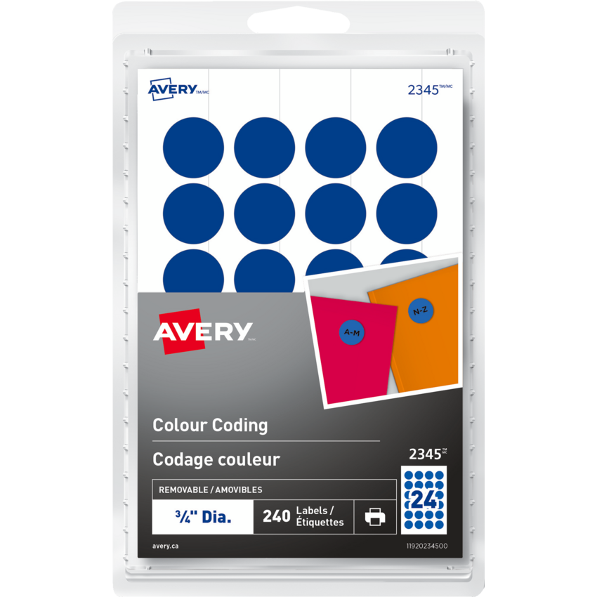 Avery® Print or Write Round Colour Coding Labels 3/4" Blue 240/pkg