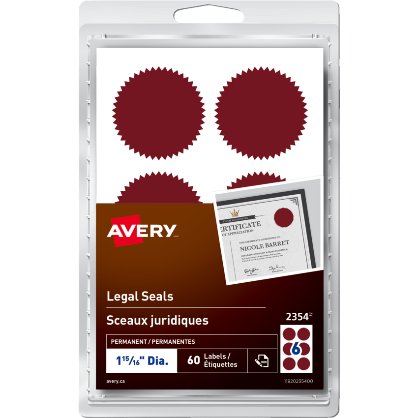 Avery® Legal Seals Red 60/pkg