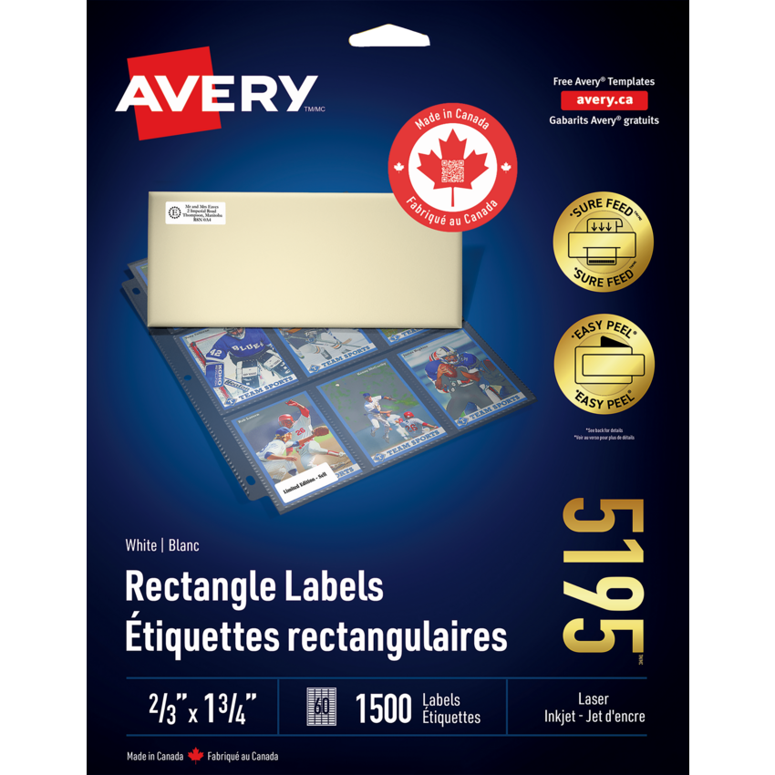 Avery® White Rectangle Labels with Easy Peel® 2/3" x 1-3/4" White (1,500 Labels) 25 sheets/pkg