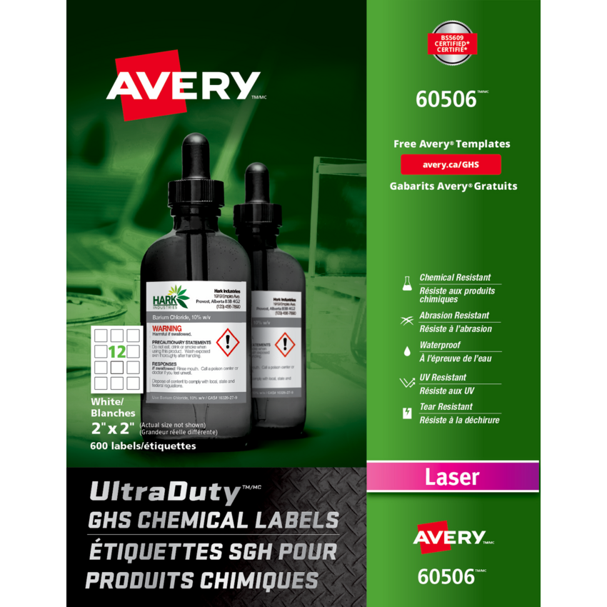 Avery® UltraDuty GHS Chemical Labels 2" x 2" White 600/pkg