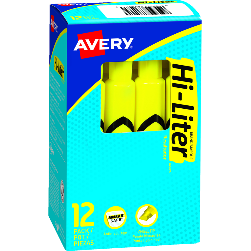 Avery® HI-LITER® Chisel Tip Fluorescent Yellow 12/box
