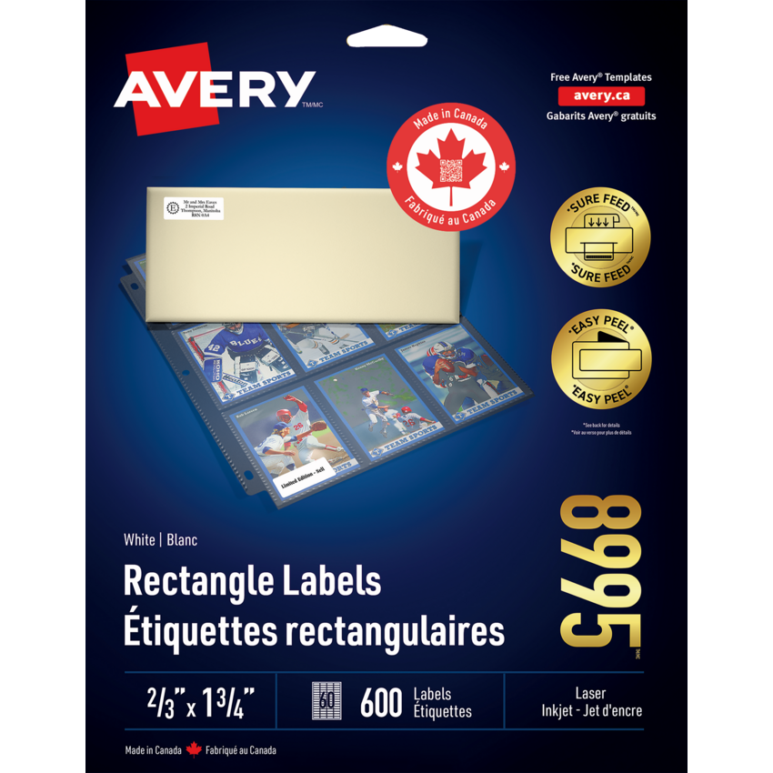 Avery® White Rectangle Labels with Easy Peel® 2/3" x 1-3/4" (600 Labels) Laser and Inkjet White 10 sheets/pkg