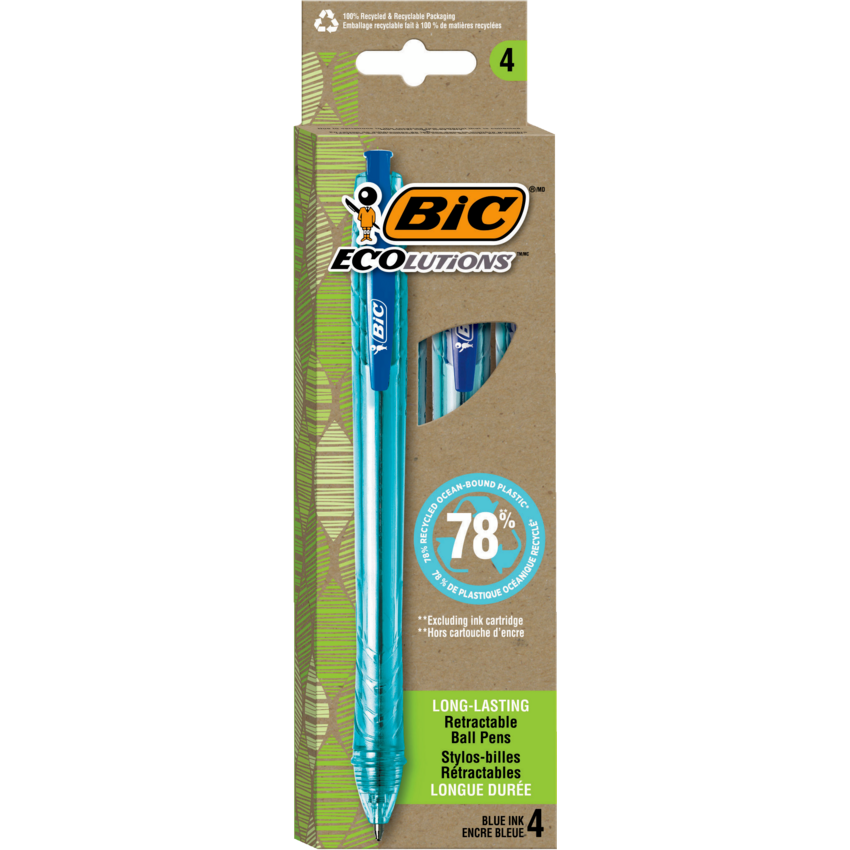 Bic® Ecolutions™ Ocean Retractable Ball Point Pens Medium Point Blue 4/pkg