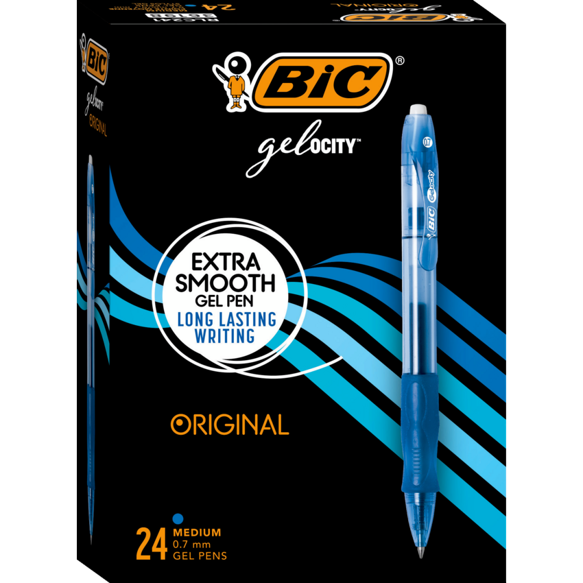 BIC® Gel-ocity™ Original Long-Lasting Retractable Gel Pens 0.7 Blue 24/box