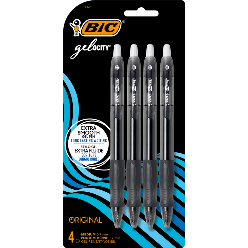 BIC® Gel-ocity™ Original Long-Lasting Retractable Gel Pens 0.7 mm Black 4/pkg