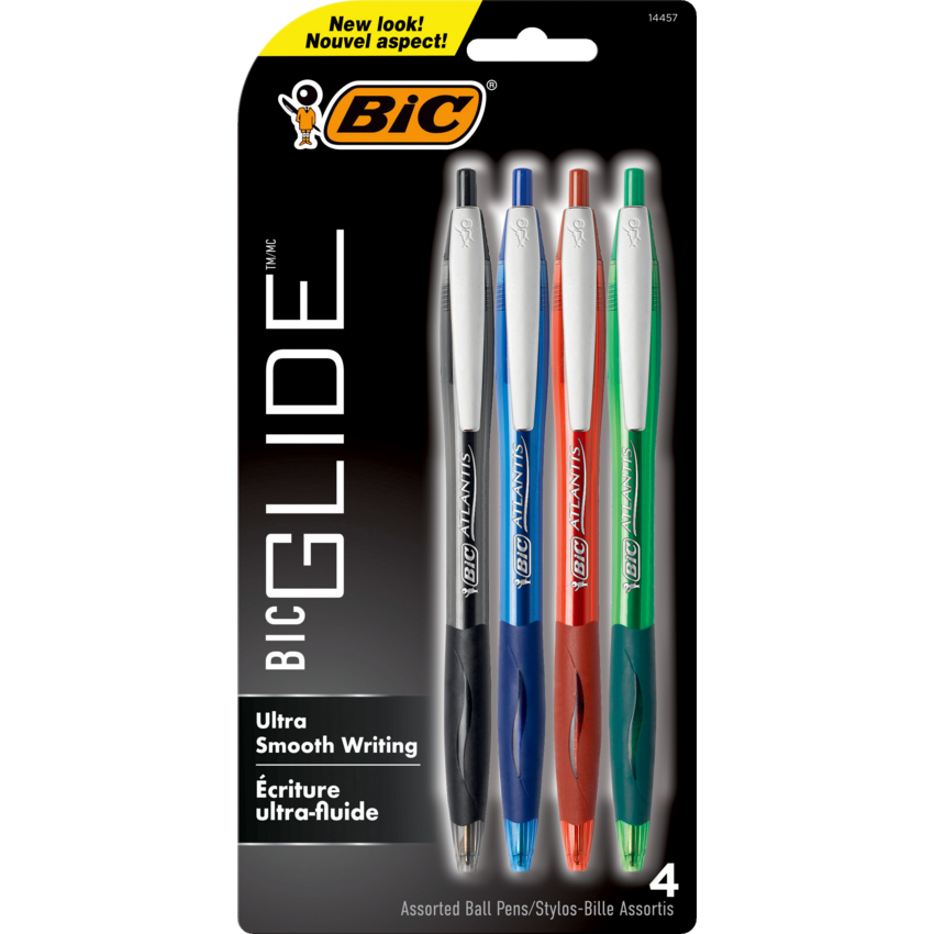 Bic® Big Glide™ Bold Retractable Ball Point Pens Medium Point Assorted Colours 4/pkg