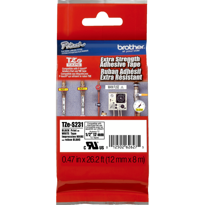 Brother® P-Touch® TZeS Industrial Tape 1/2" Black on White