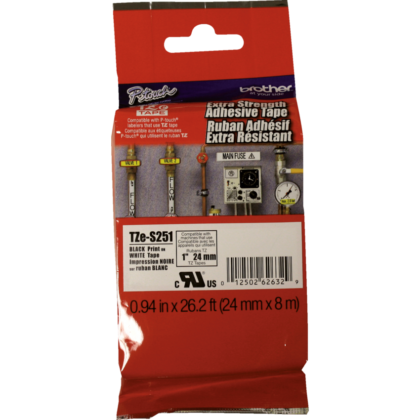 Brother® P-Touch® TZeS Industrial Tape 1" Black on White