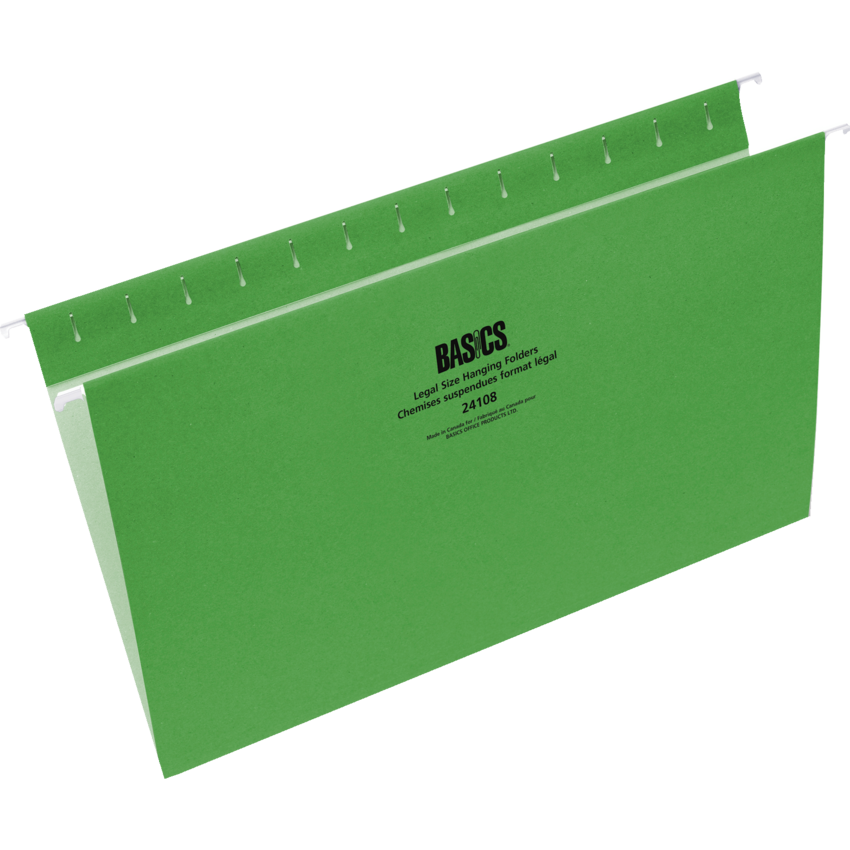 Basics® Coloured Hanging Folders Legal Light Green 25/box