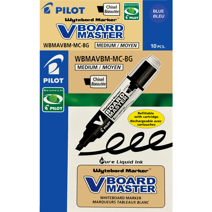 Pilot® BeGreen® V-Board Master Dry Erase Marker Chisel Tip Blue 10/box