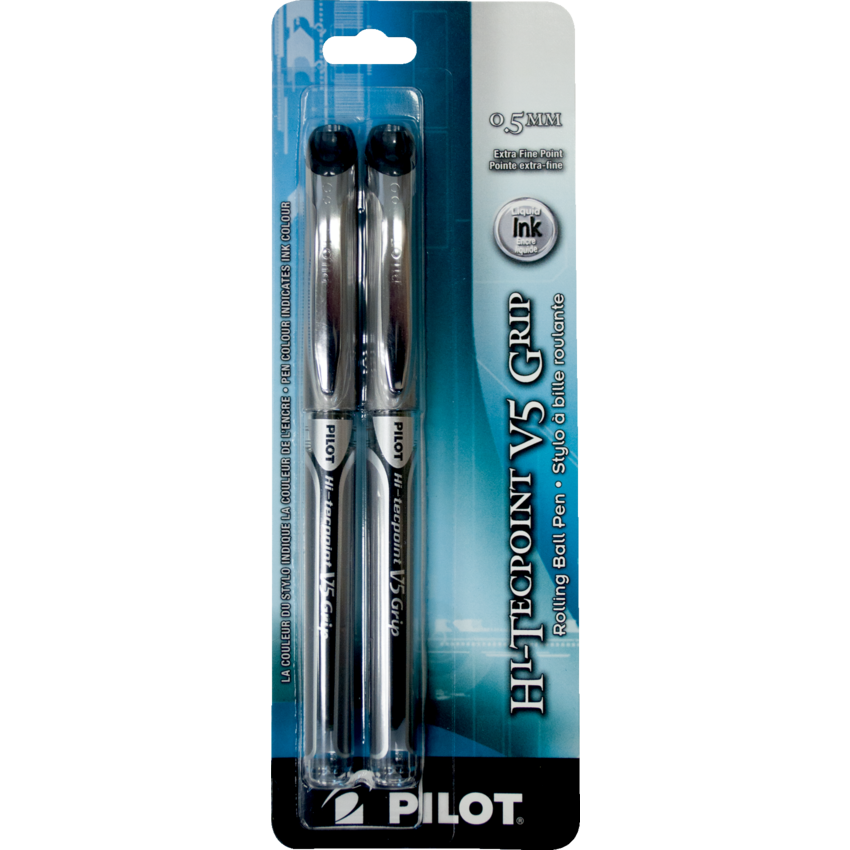 Pilot® Hi-Tecpoint Grip Liquid Ink Roller Pens 0.5 mm Black 2/pkg