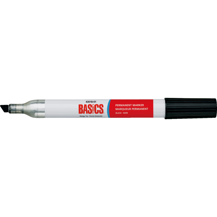 Basics® Permanent Marker Metal Barrel Wedge Tip Black 10/box