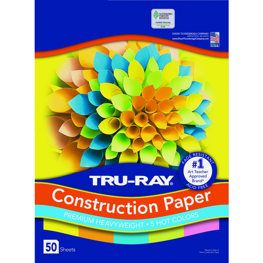 Tru-Ray® Construction Paper Assorted Hot Colours 50 sheets/pkg