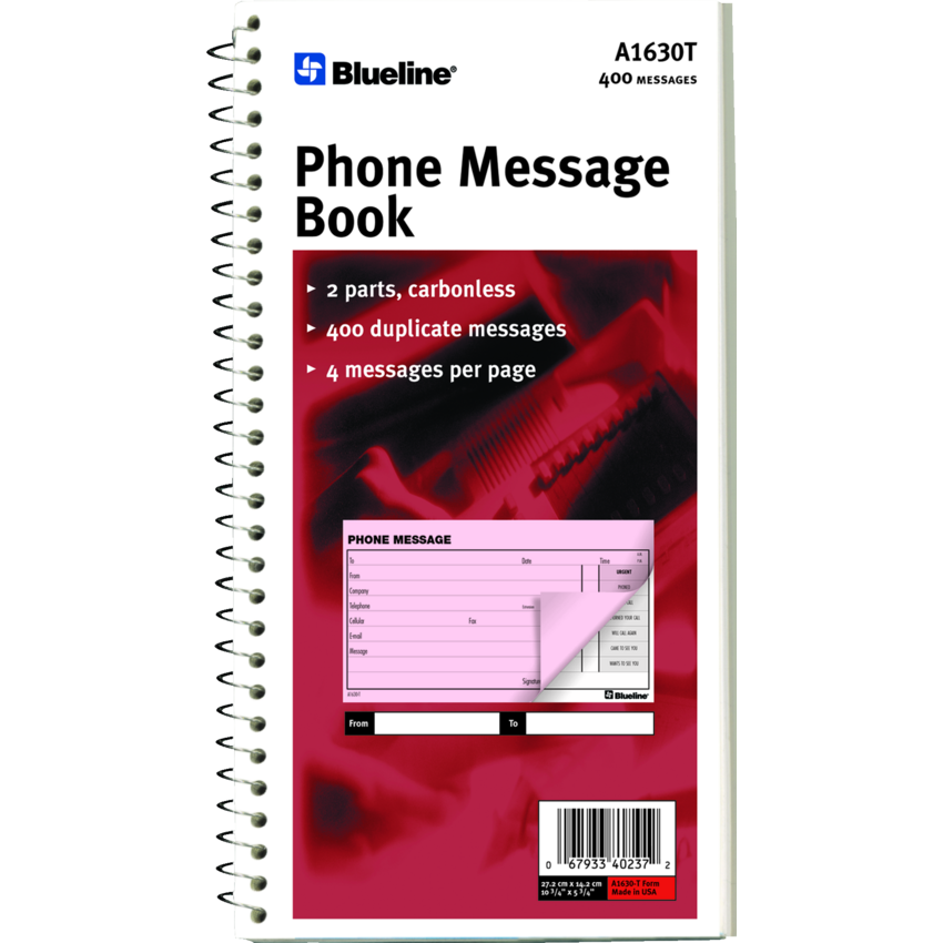 Blueline® Phone Message Book 11" x 5-11/16" 400 sheets English