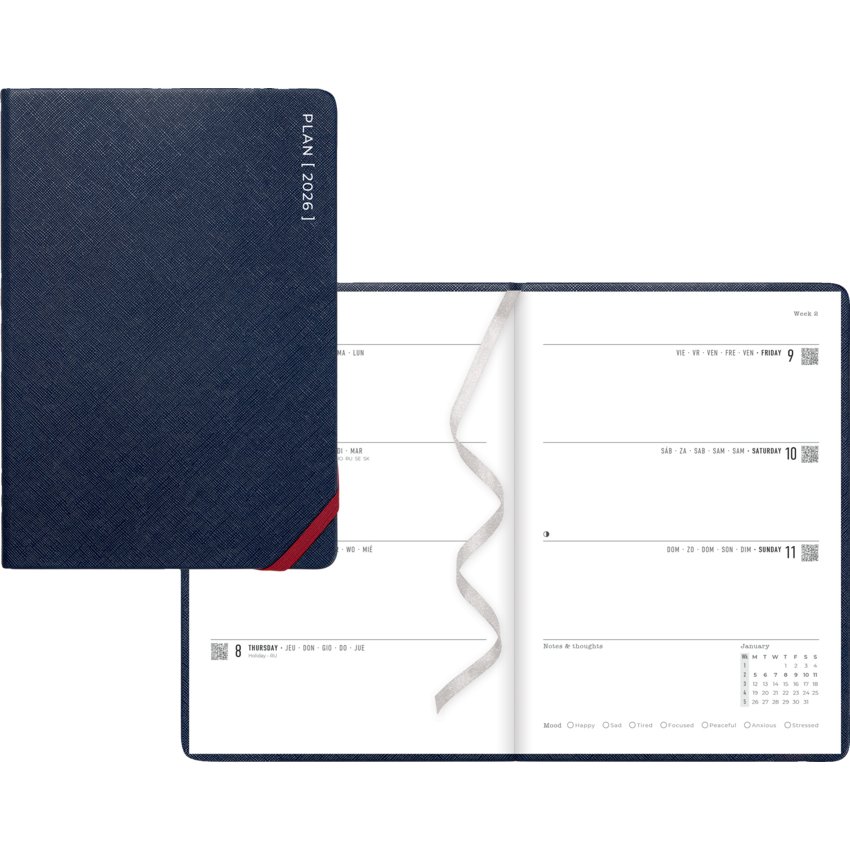 Letts® Serene Weekly Planner Sewn bound 8-1/4" x 5-7/8" Multilingual Midnight