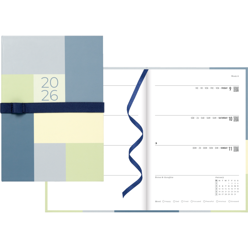 Letts® Gradient Weekly Planners Hard Cover 12 months 8-1/4" x 5-7/8" Multilingual Blue