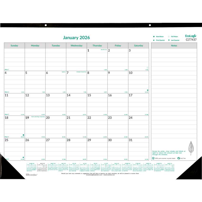 Brownline® Ecologix™ Monthly Desk Pad 22" x 17" English