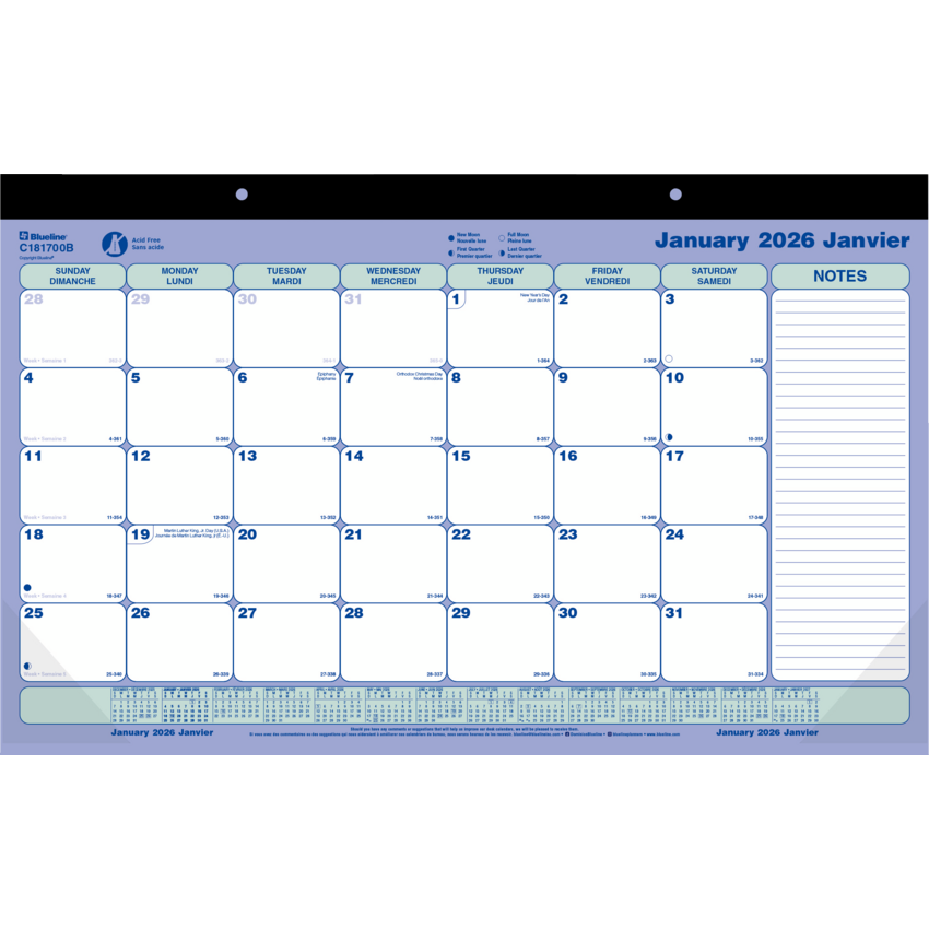 Blueline® Monthly Desk/Wall Calendar 17-3/4" x 10-7/8" Bilingual