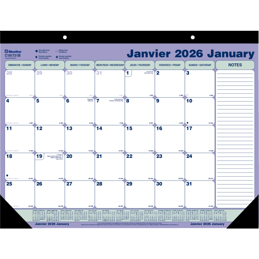 Blueline® Monthly Desk/Wall Calendar 21-1/4" x 16" Bilingual