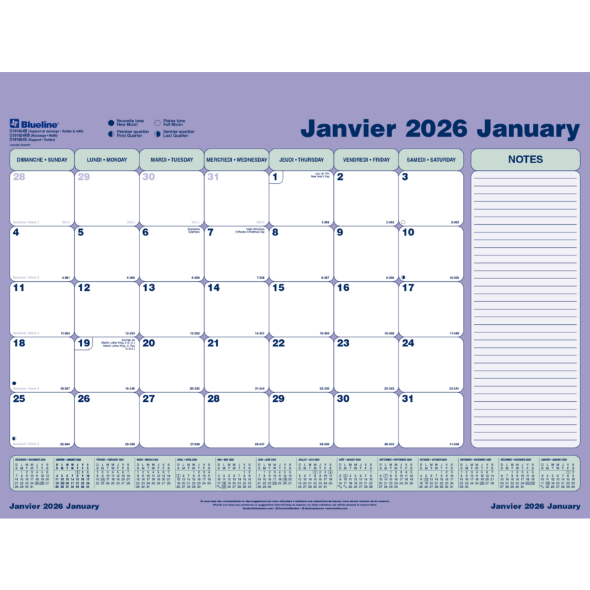 Blueline® Monthly Desk/Wall Calendar Pad Refill 23-1/2x18-1/4" Bilingual
